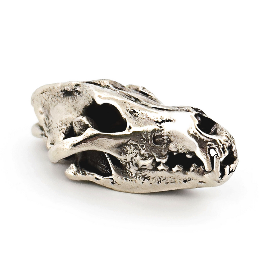White Bronze Gray Wolf Skull Pendant by Fire & Bone