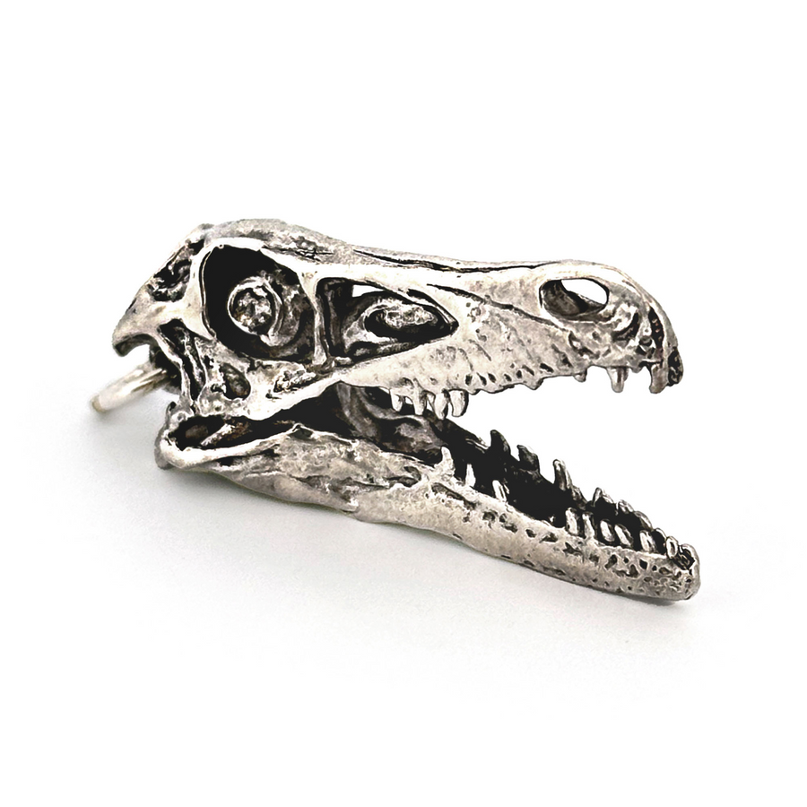 White Bronze Velociraptor Skull Pendant by Fire & Bone