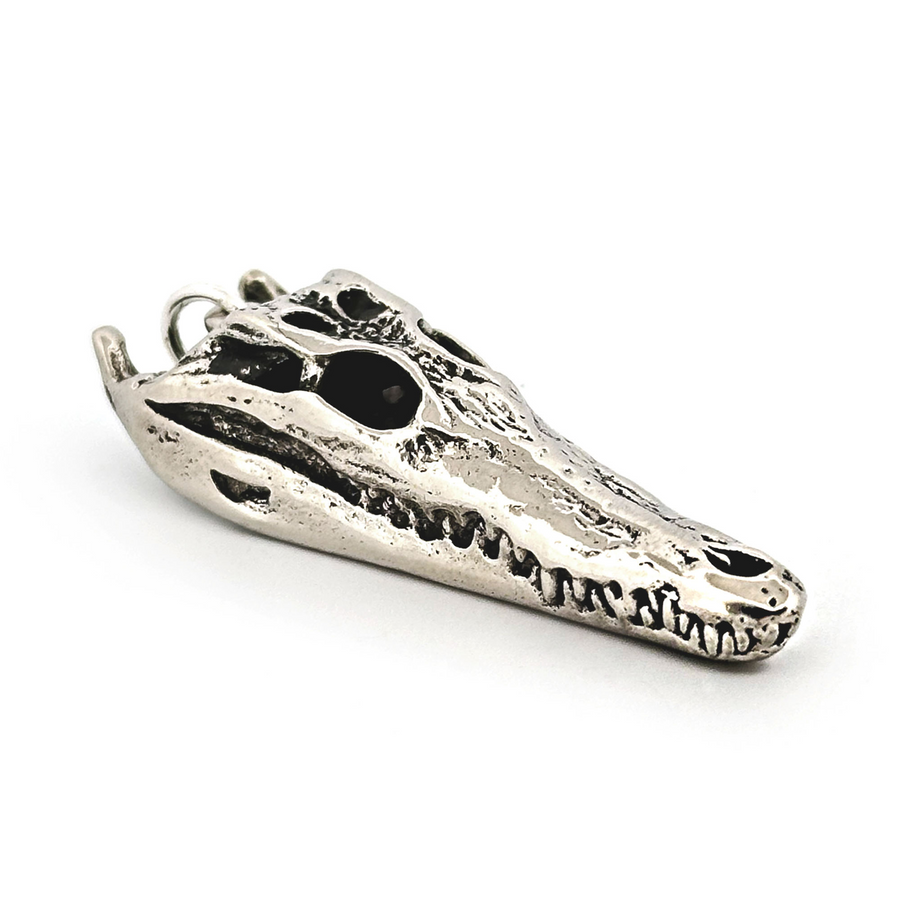 White Bronze Nile Crocodile Skull Pendant by Fire & Bone