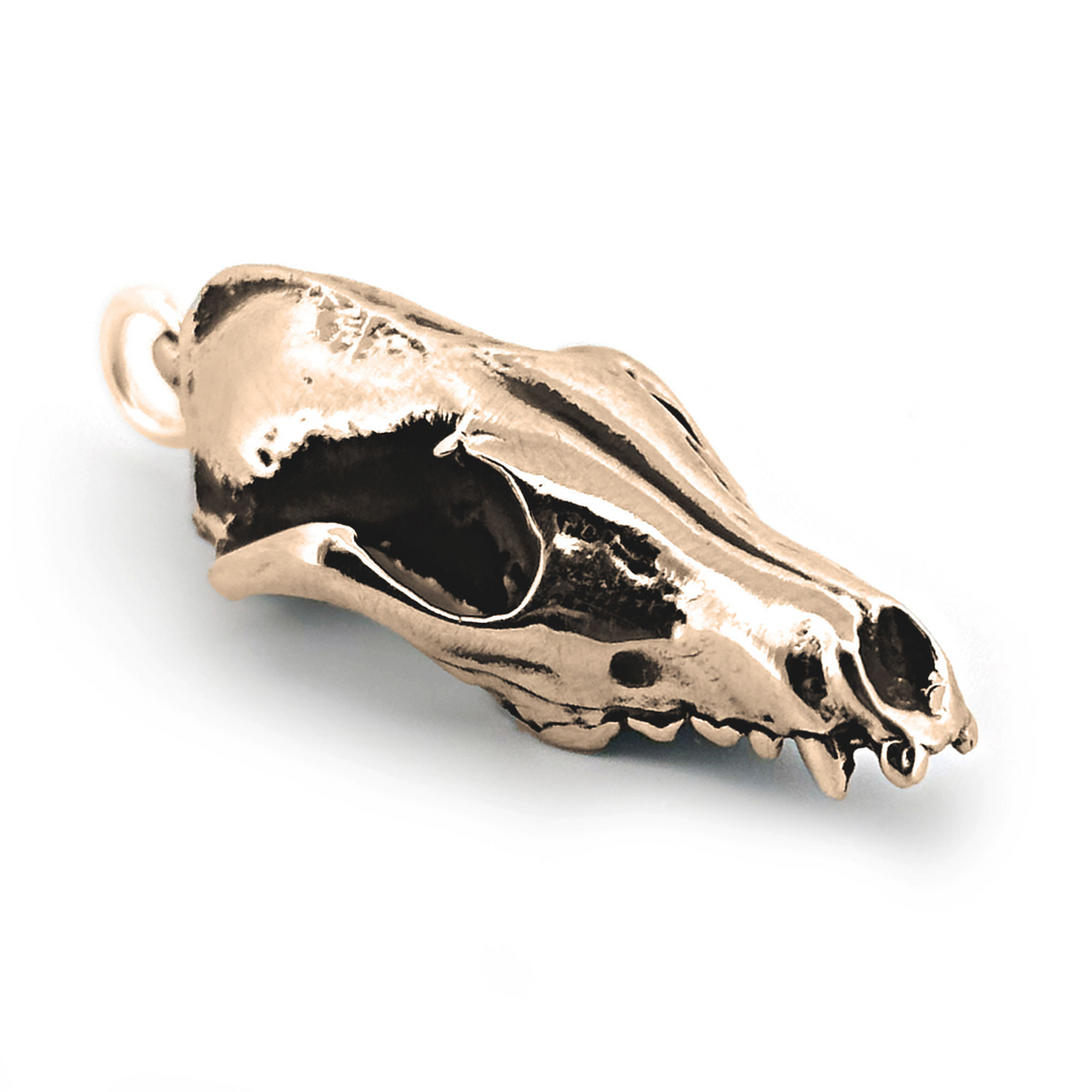 Yellow Bronze Red Fox Skull Pendant by Fire & Bone