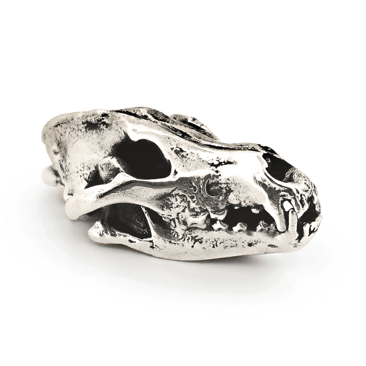 Sterling Silver Gray Wolf Skull Pendant by Fire & Bone