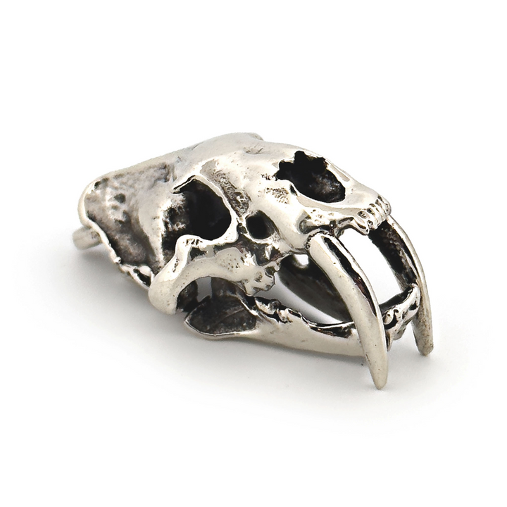 White Bronze Sabertoothed Cat Skull Pendant by Fire & Bone