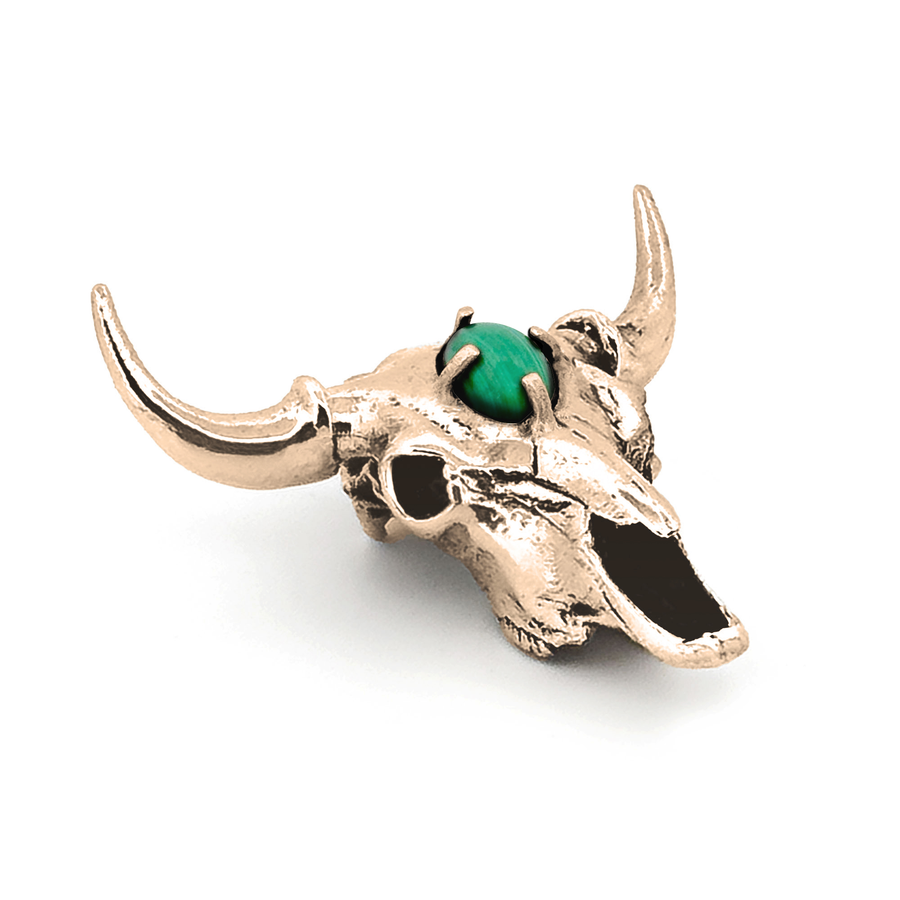 Yellow Bronze Gemstone American Bison Skull Pendant by Fire & Bone