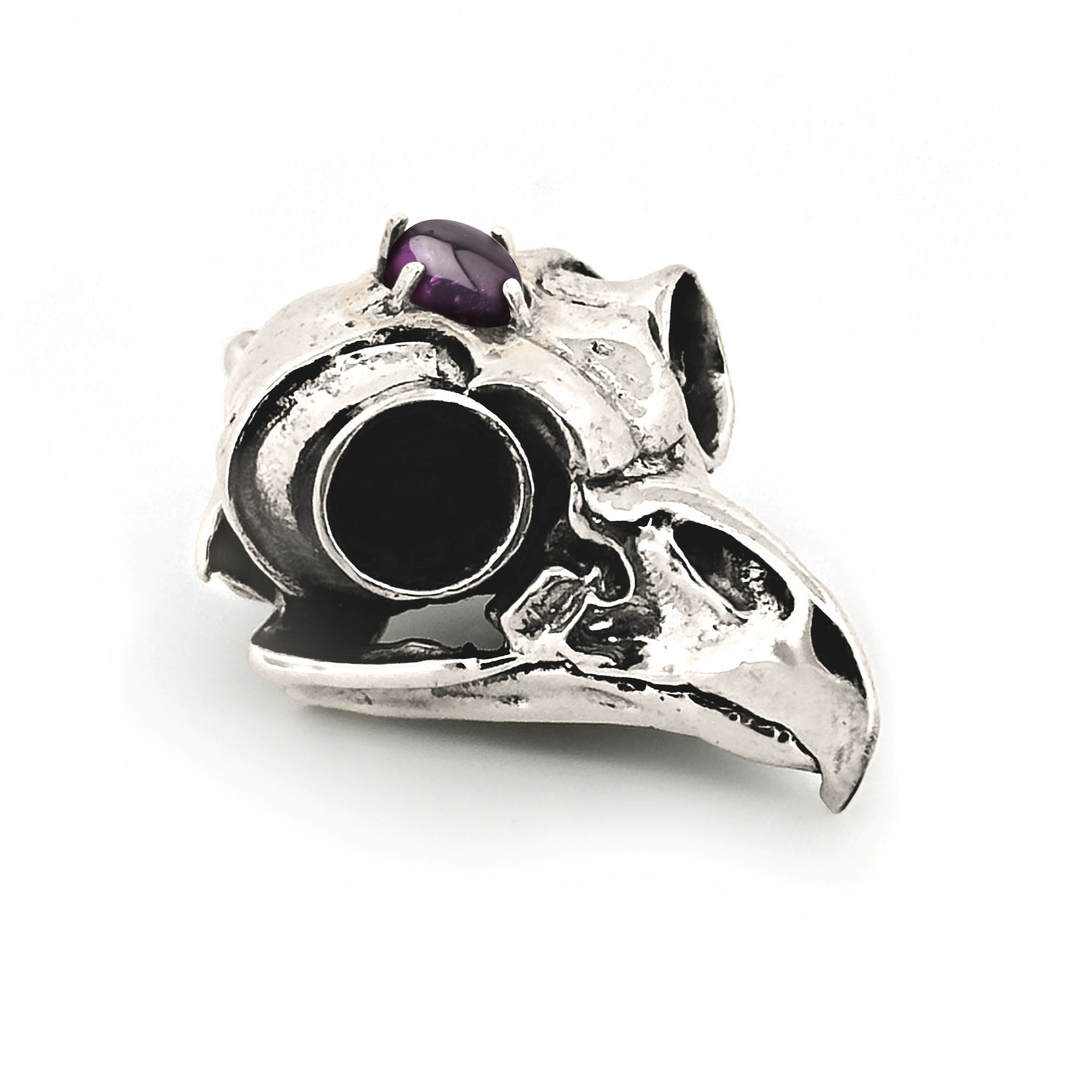 Sterling Silver Gemstone Great Horned Owl Skull Pendant by Fire & Bone