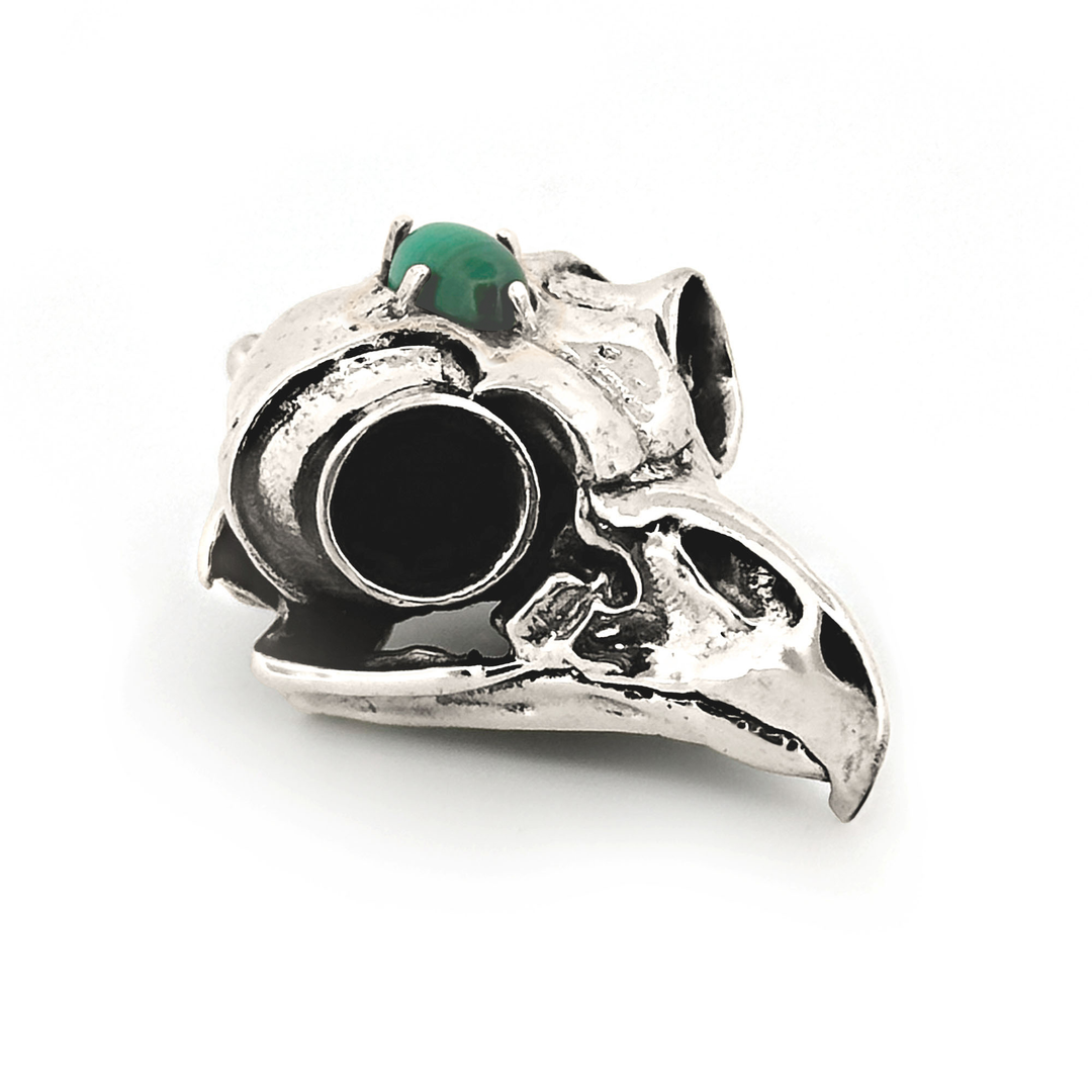 Sterling Silver Gemstone Great Horned Owl Skull Pendant by Fire & Bone