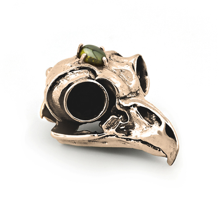 Yellow Bronze Gemstone Great Horned Owl Skull Pendant by Fire & Bone