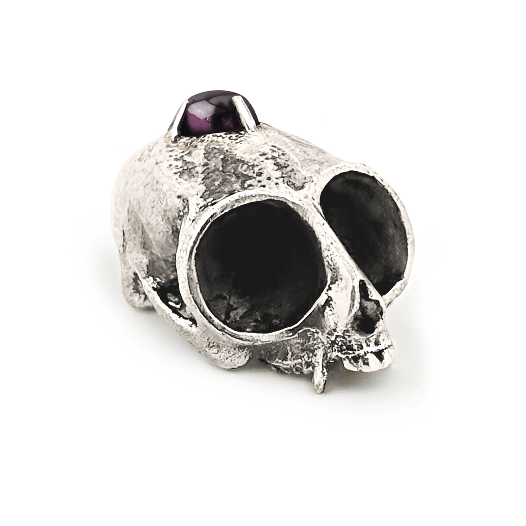 Sterling Silver Gemstone Northern Owl Monkey Skull Pendant by Fire & Bone