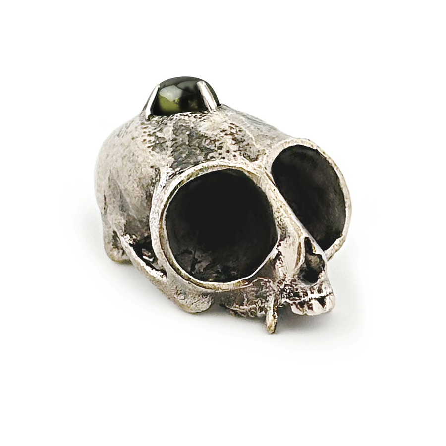 White Bronze Gemstone Northern Owl Monkey Skull Pendant by Fire & Bone