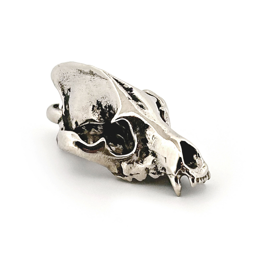 White Bronze Striped Hyena Skull Pendant by Fire & Bone