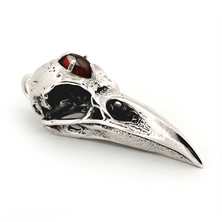 Sterling Silver Gemstone Raven Skull Pendant by Fire & Bone