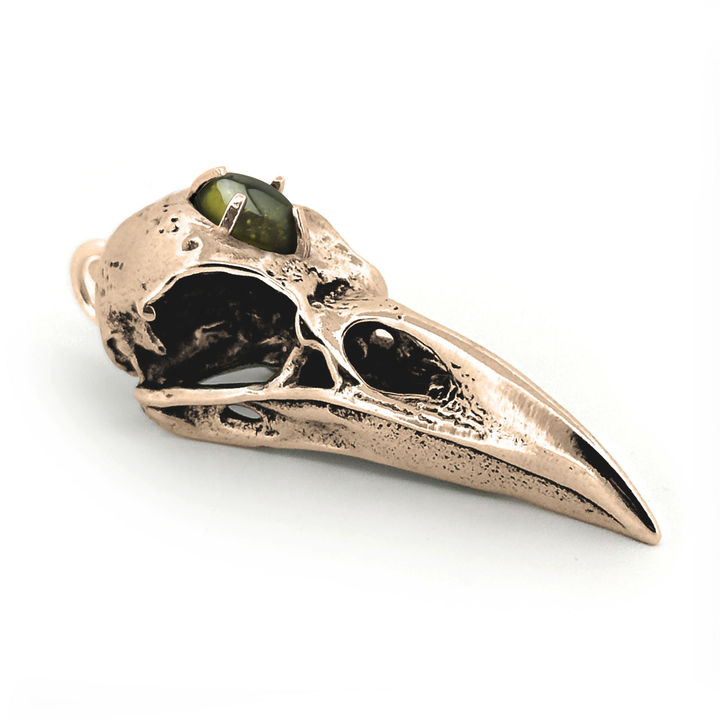 Yellow Bronze Gemstone Raven Skull Pendant by Fire & Bone