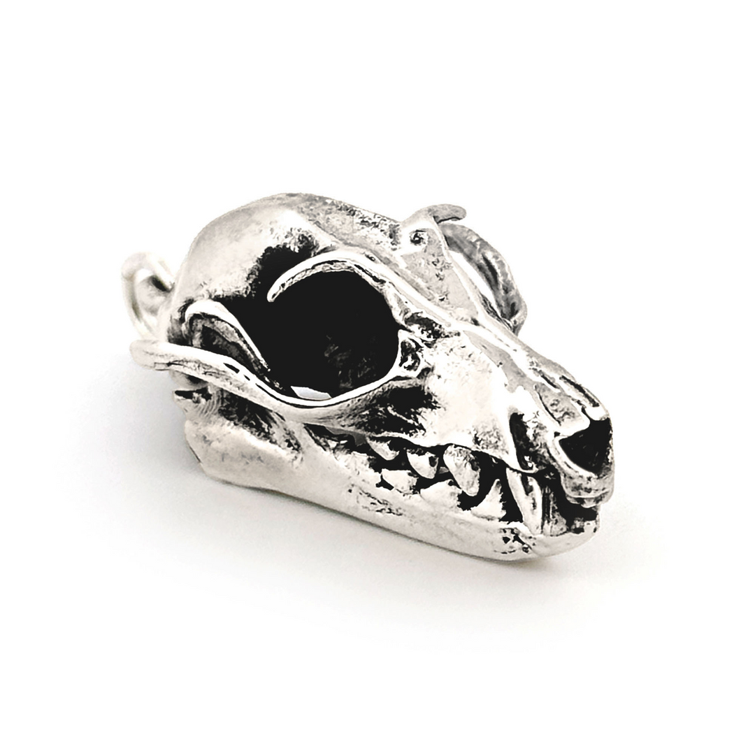Sterling Silver Greater Flying Fox Skull Pendant by Fire & Bone