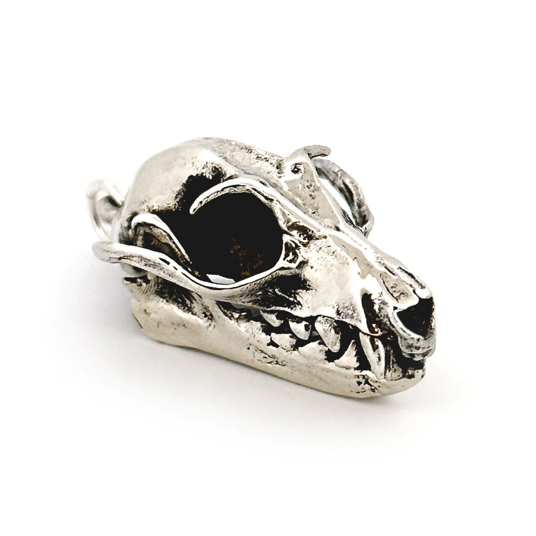 White Bronze Greater Flying Fox Skull Pendant by Fire & Bone