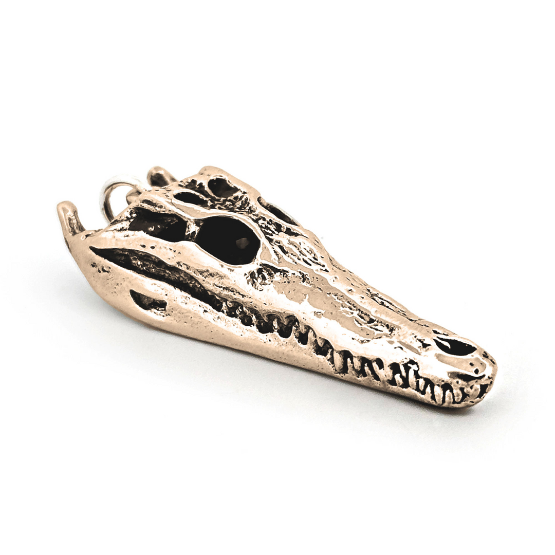 Yellow Bronze Nile Crocodile Skull Pendant by Fire & Bone