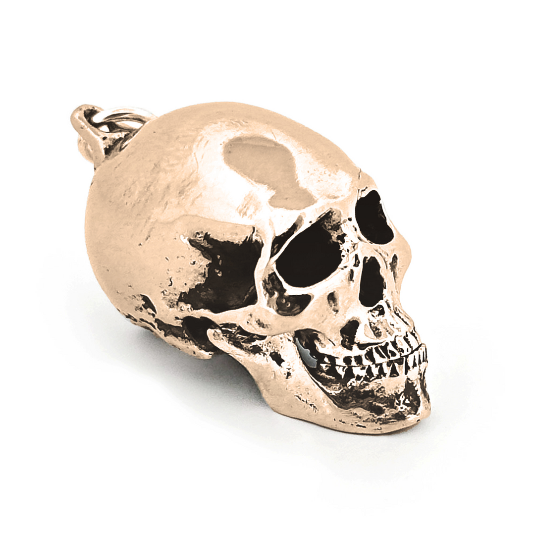 Yellow Bronze Modern Human Skull Pendant by Fire & Bone