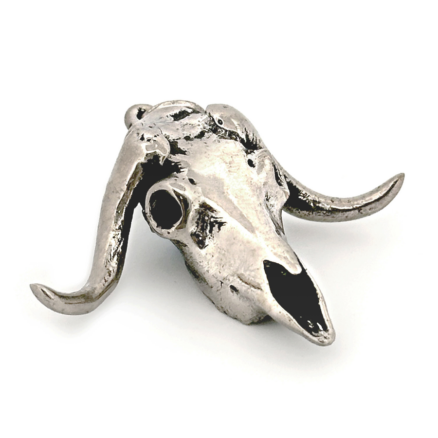 White Bronze Musk Ox Skull Pendant by Fire & Bone