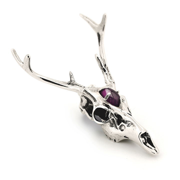 Sterling Silver Gemstone White-Tailed Deer Skull Pendant by Fire & Bone