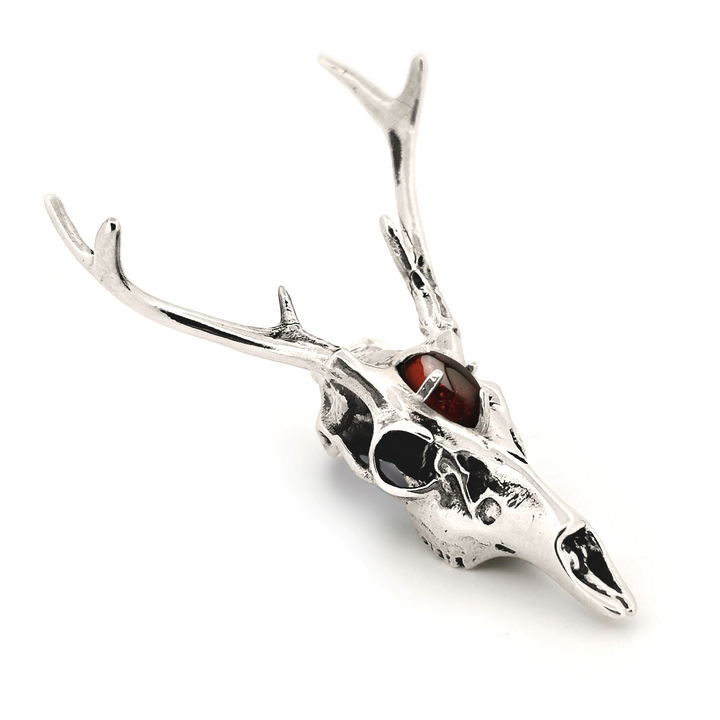 Sterling Silver Gemstone White-Tailed Deer Skull Pendant by Fire & Bone