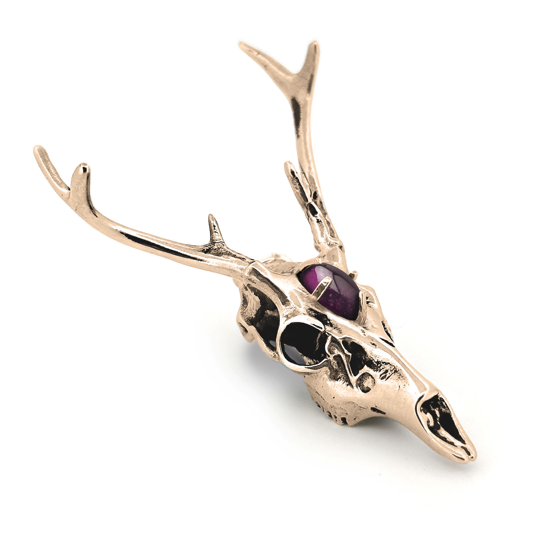 Yellow Bronze Gemstone White-Tailed Deer Skull Pendant by Fire & Bone