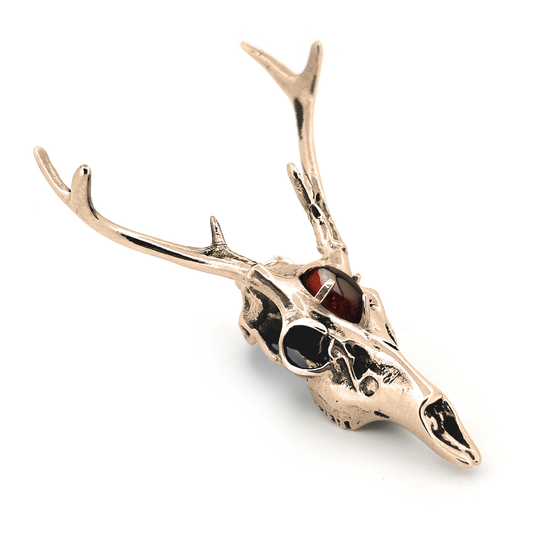 Yellow Bronze Gemstone White-Tailed Deer Skull Pendant by Fire & Bone