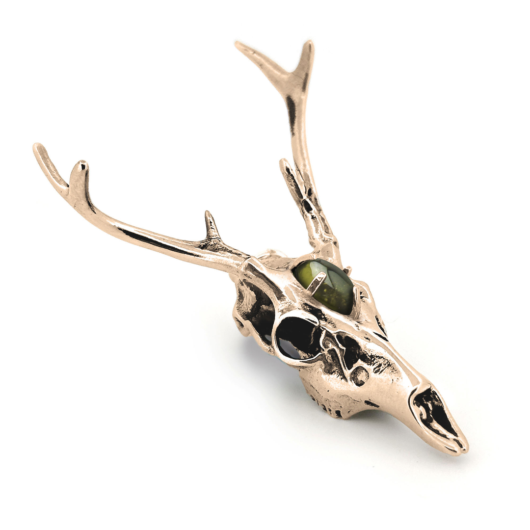 Yellow Bronze Gemstone White-Tailed Deer Skull Pendant by Fire & Bone
