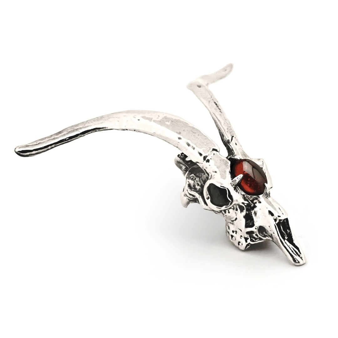 Sterling Silver Gemstone Goat Skull Pendant by Fire & Bone