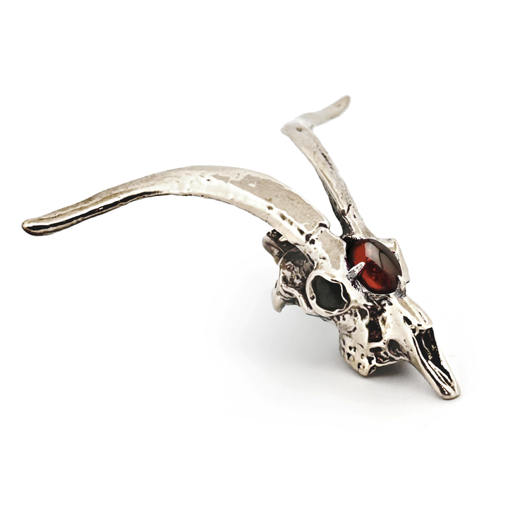 White Bronze Gemstone Goat Skull Pendant by Fire & Bone