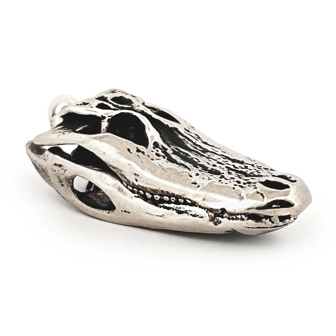 White Bronze American Alligator Skull Pendant by Fire & Bone