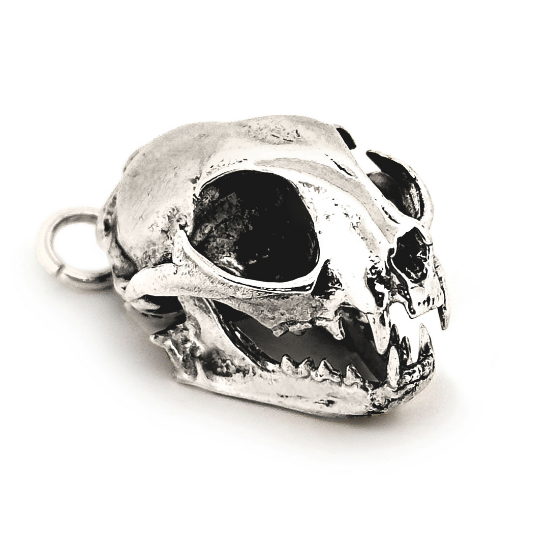 Sterling Silver Domestic Cat Skull Pendant by Fire & Bone