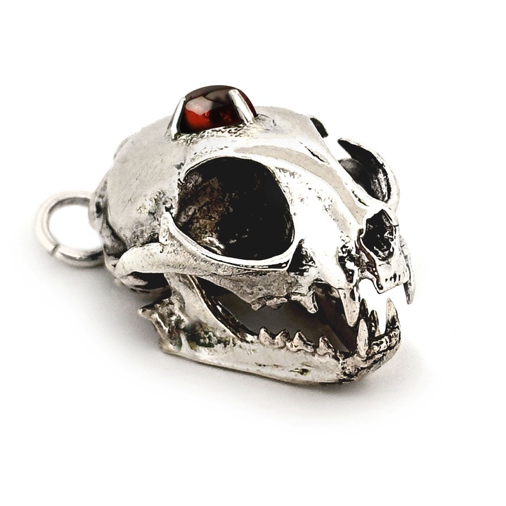 White Bronze Gemstone Domestic Cat Skull Pendant by Fire & Bone