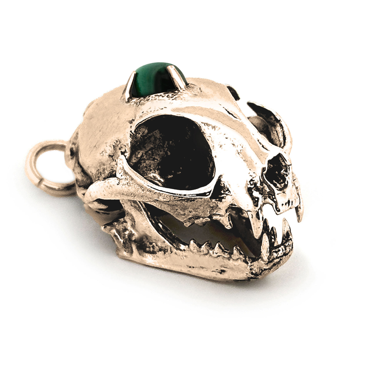 Yellow Bronze Gemstone Domestic Cat Skull Pendant by Fire & Bone
