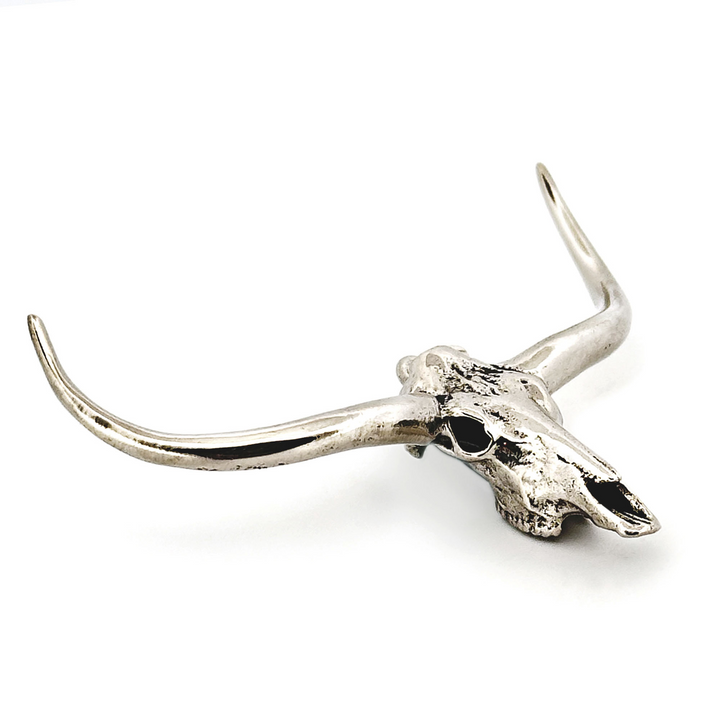 White Bronze Texas Longhorn Skull Pendant by Fire & Bone