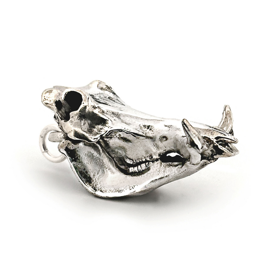 White Bronze Warthog Skull Pendant by Fire & Bone