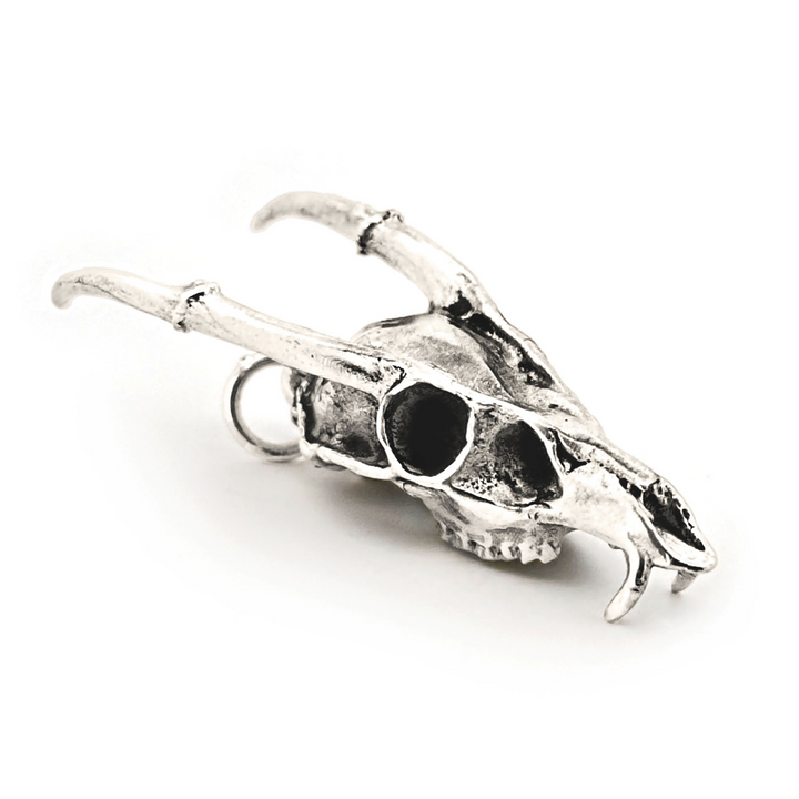 Sterling Silver Muntjac Skull Pendant by Fire & Bone