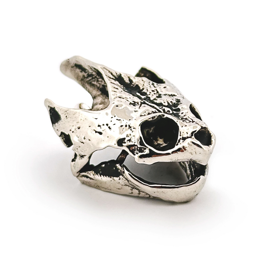 White Bronze Snapping Turtle Skull Pendant by Fire & Bone