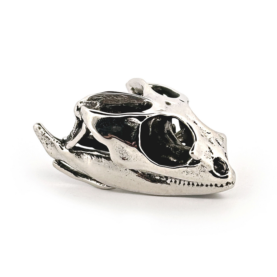 White Bronze Bearded Dragon Skull Pendant by Fire & Bone